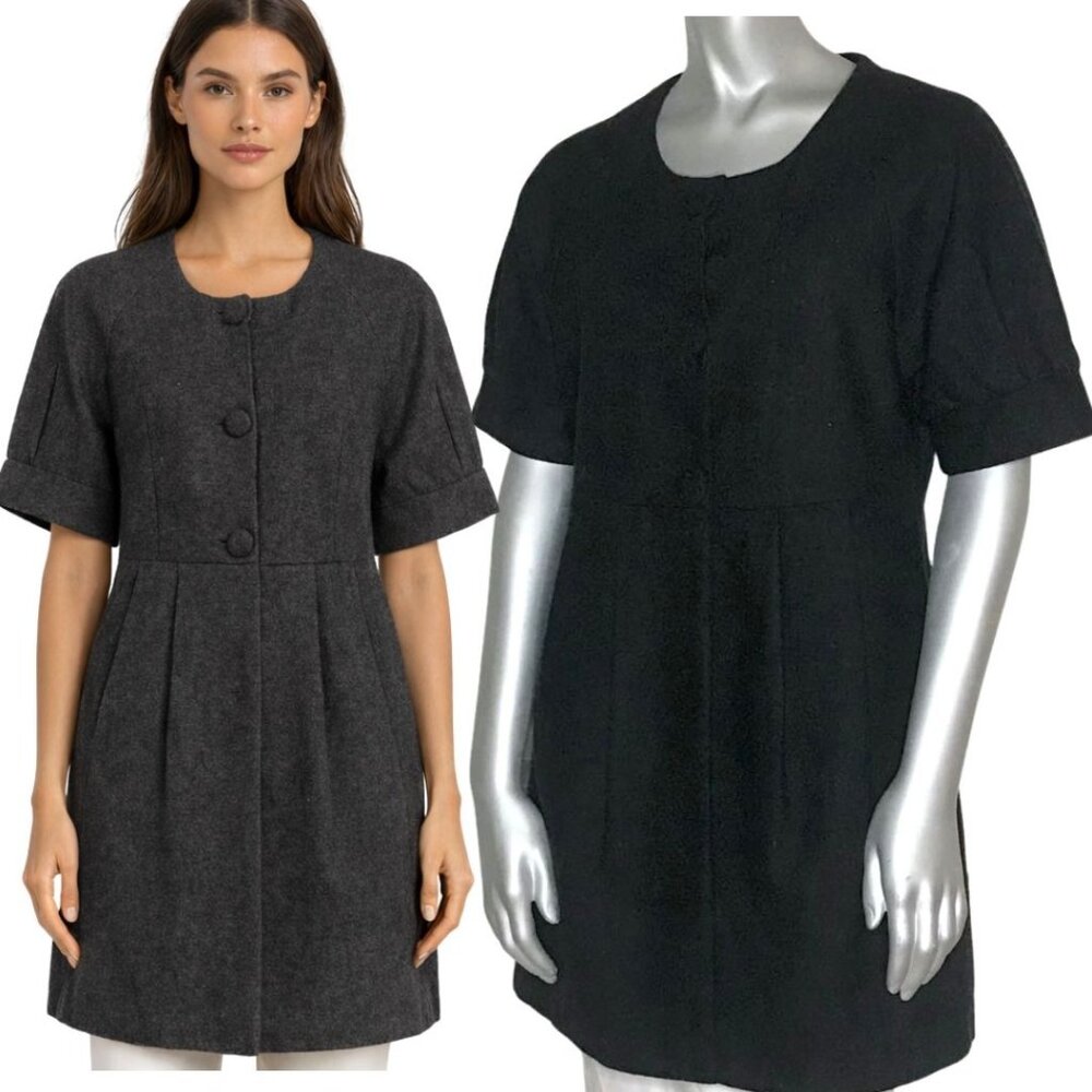 Pookie & Sebastian Dark Gray Wool Babydoll Coat Short Sleeve Anthropologie M